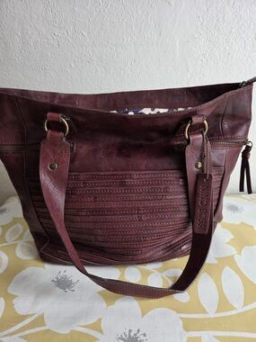 Nino BOSSI Burgundy Leather Shoulder Bag Purse Tote 10 Pockets